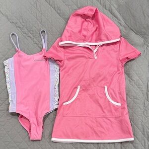 Eddie Bauer pink swimsuit & cover-up set, EUC
